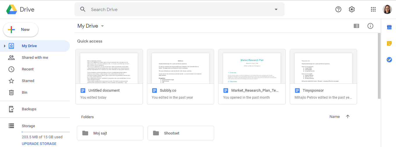 Google drive izgled aplikacije